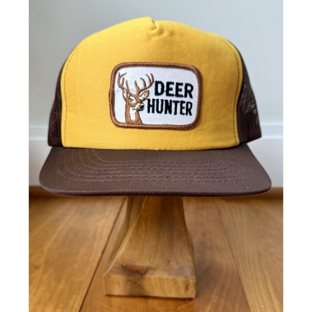 Vintage 70s 80s Snapback Hat Brown Mesh Trucker Foam Deer Hunter Work Farm
